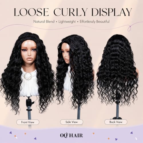 OQ Loose Curly Half Wig Human Hair 24 Inch - Natural Look, Glueless Style