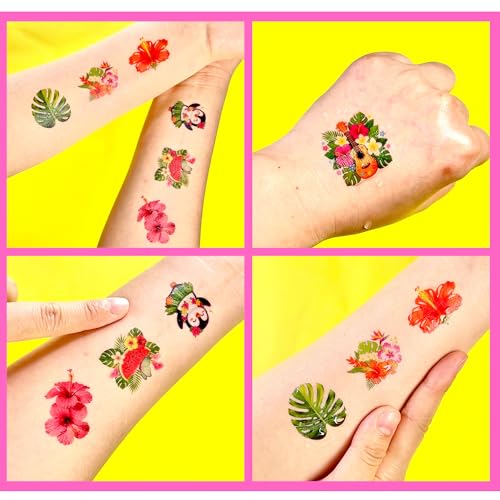 Hawaiian Temporary Tattoos for Kids - 96 PC Tropical Flowers