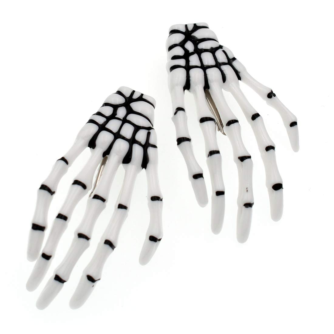5 Pairs White and Black 3" Skeleton Hands Hair Clips Skull Bone Shape Hairpins Halloween Party Accessories