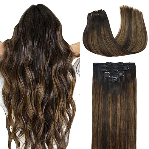 DOORES Balayage Dark Brown to Chestnut Brown Remy Clip-In Hair Extensions - 120g, 7pcs, 18 Inch