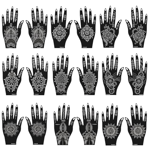 Henna Tattoo Stencil Kit, 18 Self-Adhesive Mehndi Templates