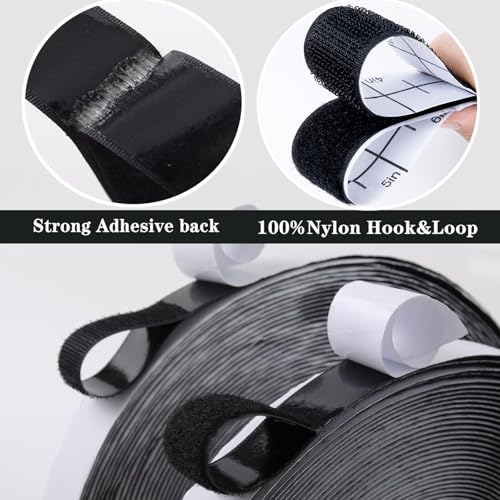 Navona 30Ft Heavy Duty Hook and Loop Tape with Adhesive - Black