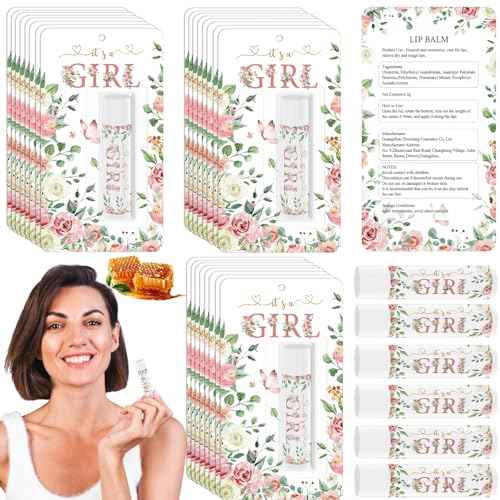 30 Pack Girl Baby Shower Lip Balms Bulk Games Prizes Party Gifts for Guests Friends Colleagues Gender Reveal Favors Decorations Souvenirs Baby Thanksgiving Christmas Gift Bags Stuffers