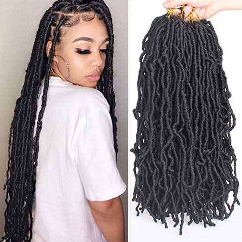 18 Inch New Faux Locs Crochet Braids Hair 2Packs/Lot Black Soft Locs Pre-looped Goddess Locs Braiding Hair For Women Curly Wavy Faux Locs Crochet Synthetic Hair Extensions (18 inch,1B#)