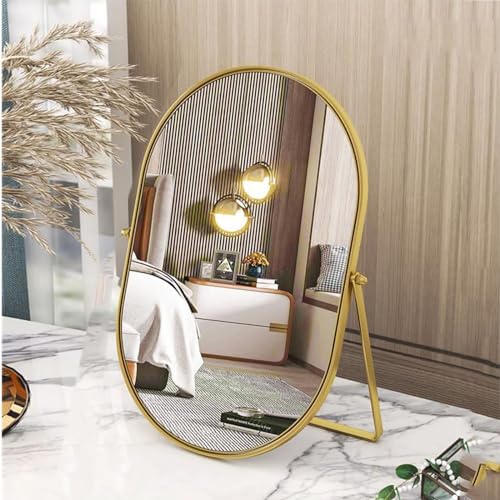 Numjeg 12x9" Oval Vanity Mirror - Gold Metal Frame, 90° Adjustable