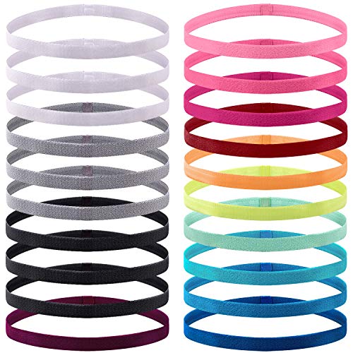 Duufin 20 Pieces Non-Slip Elastic Headbands Workout Headband Colorful Sweatband Fashion Yoga, Running Sport Headbands for Women, Men and Girls, 14 Colors