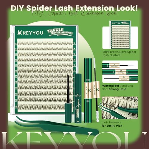 KEYYOU Dark Brown Lash Clusters Kit Nova D Curl Waterproof Fake Eyelashes