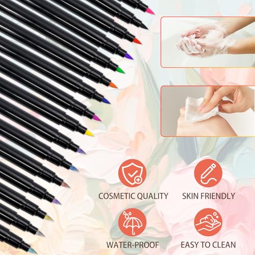 MuseLuxe Temporary Tattoo Markers - 16 Color Pen Set with 100 Stencils