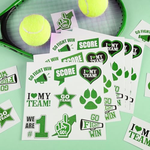 Colarr 180 Pcs Green and Black Team Spirit Temporary Tattoo 2", 1.5" Face Body Paw Go Team Cheer Tattoo Removable Glitter School Spirit Stickers for Classroom Cheerleading Football Sports Games