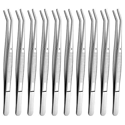 Stainless Steel Tweezers, with Curved Serrated Tip Multipurpose Sewing Machine Tweezers Forceps for Craft Repairing (10PCS)