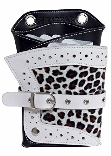 Kissaki Snow Leopard Style Genuine Leather Hair Scissors Holster Hairstylists Cosmetologist Tool Pouch