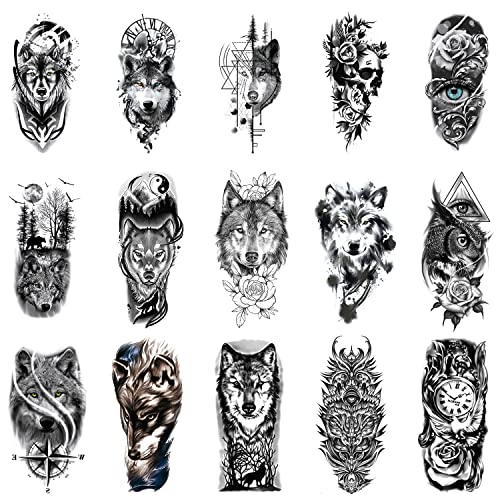 Realistic Temporary Tattoos | 15-pack Waterproof Fake Tattoos, 5-7 Days