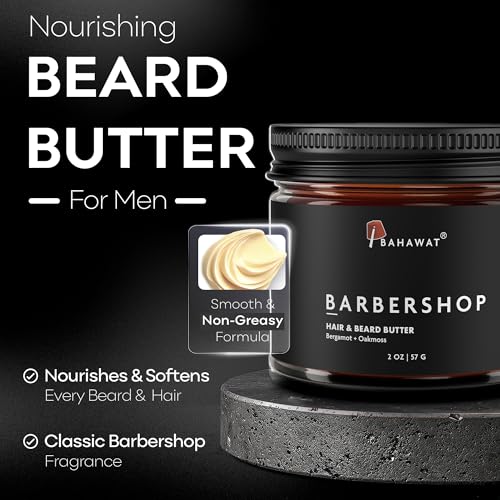 BAHAWAT Hair & Beard Butter for Men Leave-in Conditioner - Barbershop scent - Strengthen & Soften? Made in USA -Organic Natural Ingredients | The Best Beard Butter - 2 oz.