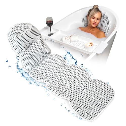 2-in-1 Full-Body Bath Pillow & Free Bath Tray ? Soft 5D Air Mesh Bath Pillows for Tub | Detachable Headrest, Machine Washable, Non-Slip Support