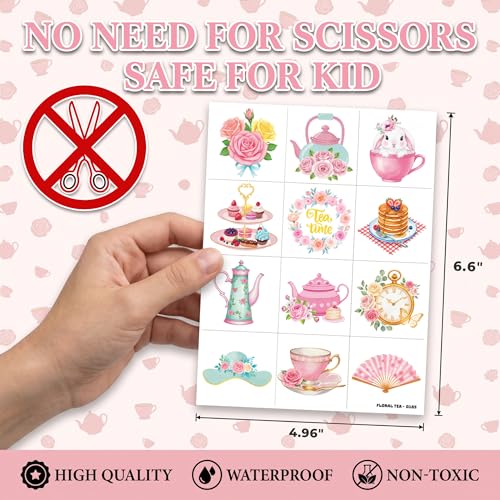 96 PCS Spring Floral Tea Party Temporary Tattoos for Kids