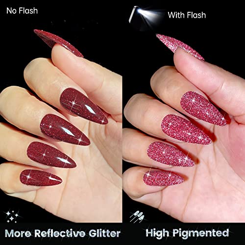 YTD Likomey Reflective Glitter Gel Nail Polish,15ml Galaxy Berry Red Flash Diamond Shimmer Gel,Sparkly Shiny Salon Home Nail Art Manicure UV Gel Varnish,SZ232