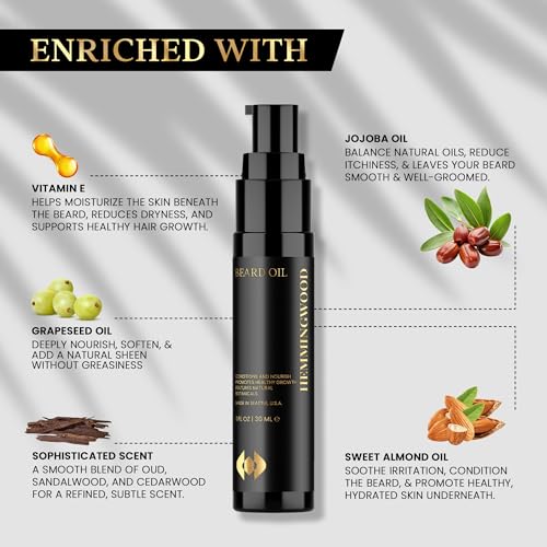 Beard Oil for Men ? Oud, Sandalwood & Cedarwood Scent ? Softens, Nourishes & Reduces Itch ? Lightweight, Non-Greasy Formula with Jojoba & Argan Oil ? Made in USA, 1 fl oz