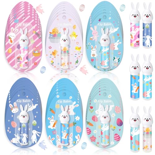 Loopeer 36 Pcs Easter Gifts Bulk Bunny Lip Balm Beeswax Moisturizing 0.18 oz Spring Basket Stuffers Christian Church Party Favors Easter Egg Goodie Bag Fillers for Women Adult Employee Coworker