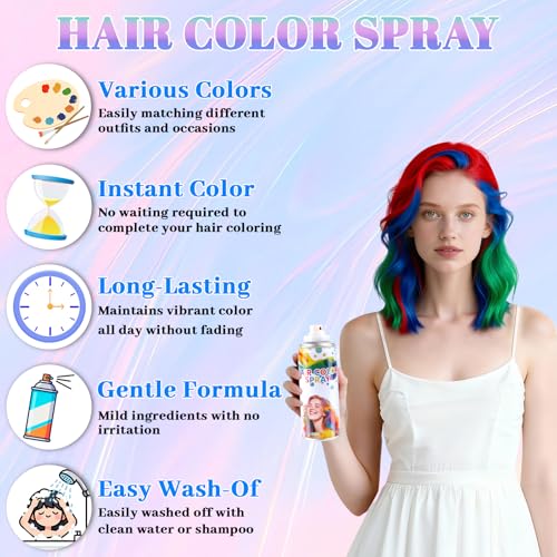 Temporary Hair Color Spray - Washable, Non-Toxic for All Hair