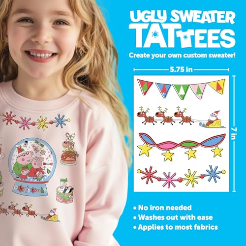Peppa Pig Clothing Sweater Fabric Kit Iron On Patch Alternative, 28 Fabric Temporary Tattoos: Gifts for Kids Ages 6+, Kids Clothing Temporary Tattoo, Made in the USA [28 Count]