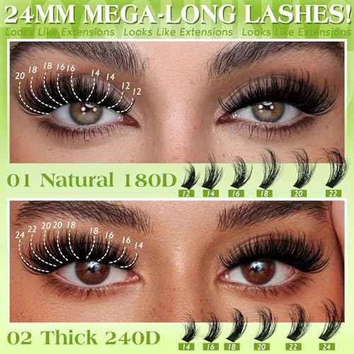 Thick Lash Clusters Kit 12-24mm Long Fluff Cluster Eyelash Extensions 180D+240D D Curly Individual Lashes Clusters Kit DIY Lash Extension Kit with Lash Bond and Seal for Eyelash Clusters by TOOCHUNAG