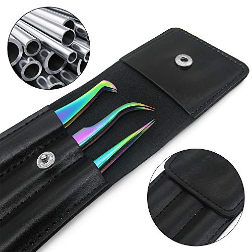 Quewel Eyelash Extension Tweezers Set Eyelash Applicator Tool Curved and Straight pointed Tweezers Lash Extension Supplies Stainless Steel Precision Tweezers Silver (3 pcs, Rainbow)