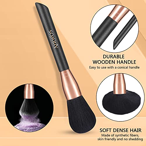 AirWos¢ç 14 Pcs Professional Makeup Brush Set with Case - Synthetic Foundation, Powder, Eyeshadow, Concealer Brushes with Pearl Flash Handles