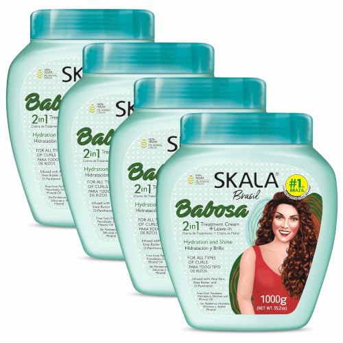 SKALA Brasil Babosa 2-in-1 Hair Treatment Cream 35.2oz Pack of 4 - Hydrating Curly Hair Conditioner & Mask