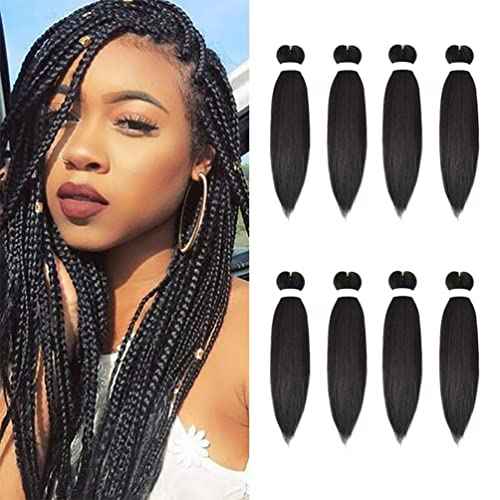 8 Pack Pre Stretched Extensions - 16" Premium Braiding Hair, 55G/Pack, Itch-Free, Hot Water Setting, Perm Yaki Texture (#1B)