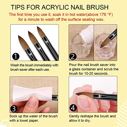 SAVILAND Kolinsky Acrylic Nail Brush Set: Size 6,8,10,12,14 Professional Manicure Brushes for Acrylic Powder Application, Extensions & 3D Nail Art Home Salon DIY