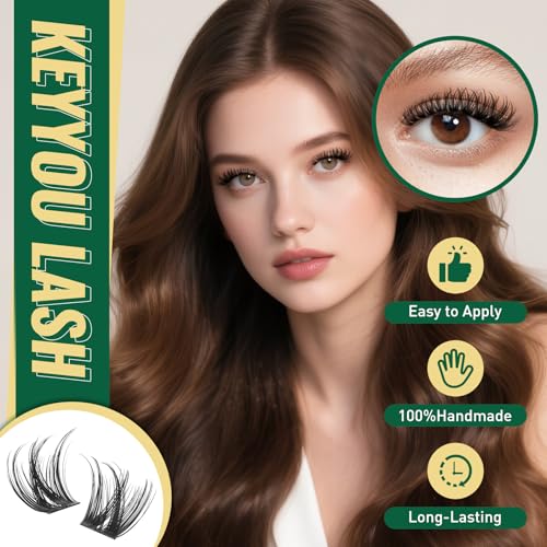 KEYYOULASH Lash Clusters Kit Volume 144pcs 8-18MIX Lash Extension Kit Thick Lash Clusters D curl with Bond and Seal,Remover,Applicators for DIY Thin Band Eyelash Clusters at Home (KY04 Kit)