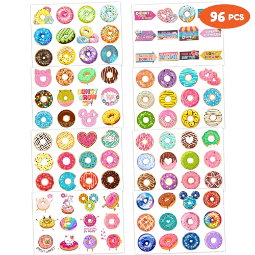 96 PCS Donut Temporary Tattoos for Kids - Waterproof Party Favors
