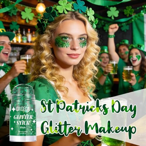 DAGEDA Green Body Glitter Stick,Sparkly Hair Face Glitter Makeup for Women St Patricks Day Accessories, Holographic Green Face Paint Stick for Women Halloween Makeup 1.12 oz