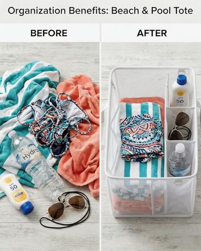 LETGO White XL Mesh Beach Bag Organizer for Bogg Bags - Fits Original 19x15x9.5 in