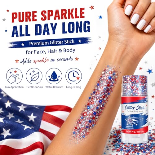 Red White Blue Glitter Stick for Face & Body