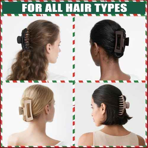 TOCESS Large Hair Claw Clips for Women Girls, 8PK Neutral Matte Jumbo Square Hair Clips for Thick, Thin, Long, Short, Curly Hair, Big Jaw Clip Set for Daily Use