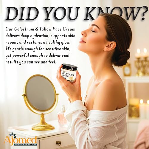 Colostrum & Tallow Face Moisturizer - tallow For Dry skin, Fine Lines & Aging ? Handmade Skincare Tallow balm for rosacea, eczema- Retinol & Hyaluronic Acid Cream, Moisturizer Face Cream Day & Night