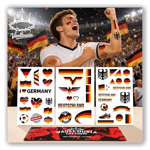 Germany Flag Temporary Tattoos for World Cup 2026 Soccer Fans - Waterproof Face & Body Stickers, Kid & Adult Party Accessories