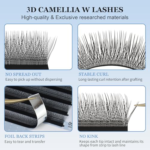 3D W Lash Camellia 0.07D Premade Fans 8-15mm Mix