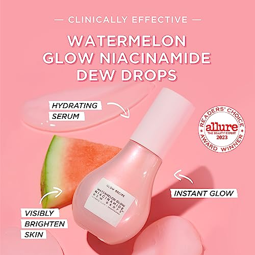 Glow Recipe Niacinamide Dew Drops Facial Serum & Illuminating Makeup Primer (40 ml) + Watermelon Glow PHA + BHA Facial Toner & Pore Minimizer with Hyaluronic Acid (150 ml)