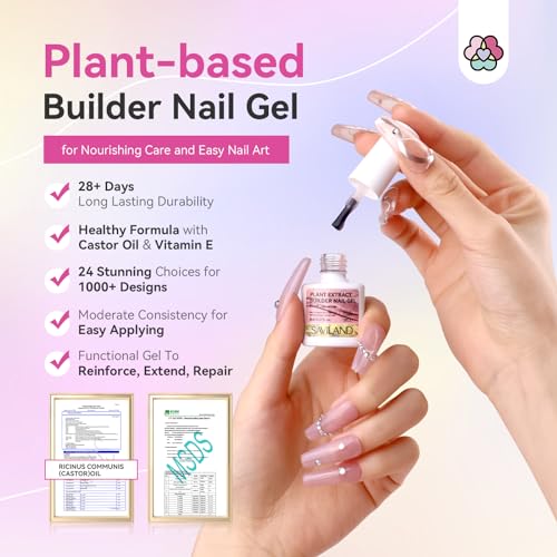 SAVILAND Builder Nail Gel 24 Colors: Castor Oil & Vitamin E Builder in a Bottle Translucent Color Hard Gel for Nails Strengthener Extension Care Repair Home Salon Professionals