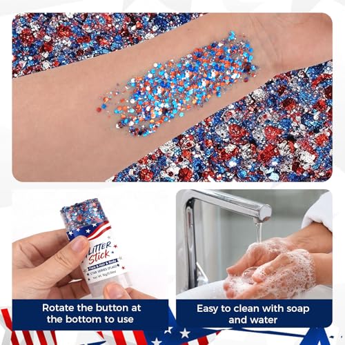 4th of July Glitter Hair & Body Glitter for Face Makeup - Red, White & Blue