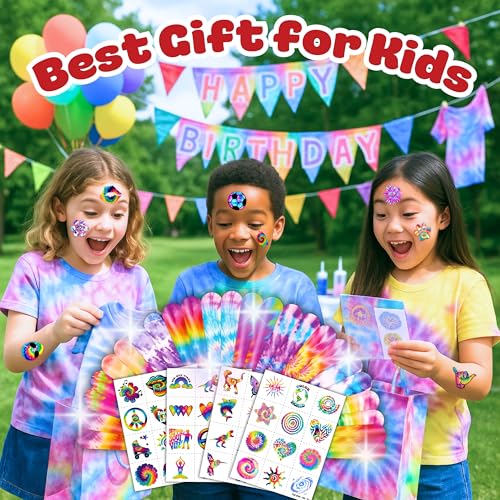 Tie Dye Party Favor Set - 48 Temporary Tattoos & 24 Slap Bracelets