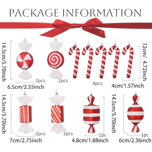 Enanal Red and White Candy Cane Christmas Ornament, 14pcs Assorted Peppermint Lollipop Candy Cane Hanging Pendants for Christamms Tree Decorations Xmas Party Supplies