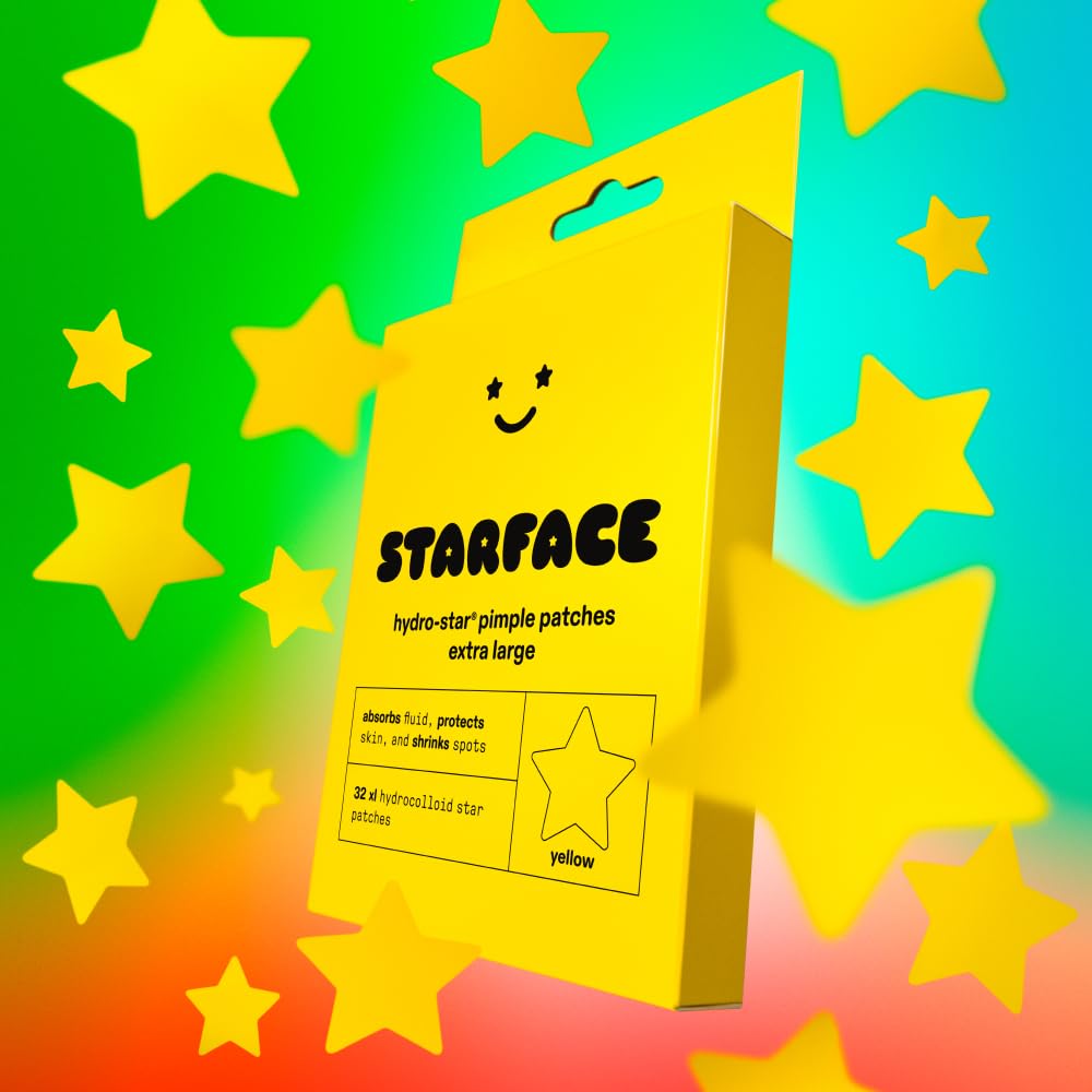 Starface XL Big Star, Large Hydrocolloid Pimple Patches, Absorb Fluid and Reduce Redness, Cute Star Shape, Vegan and Cruelty-Free Skincare (32 Count)