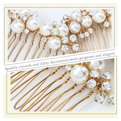 Pearl Rhinestone Bridal Hair Comb Set - Gold Wedding Hair Accessories