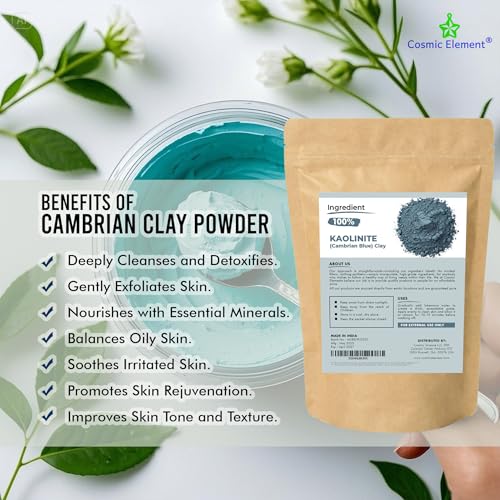 Cosmic Element Cambrian Blue Clay Mask Powder | Blue Cambrian Clay from Russia for Face, Hair & Body | Natural Blue Clay Mask for Exfoliating & Detoxifying Care | Gentle Mineral Formula (8 oz)