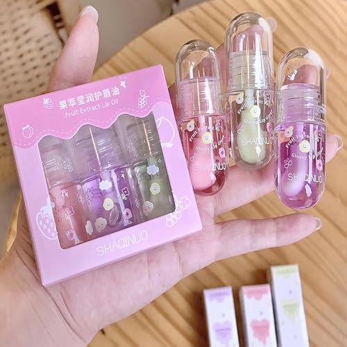 4Pcs Tinted Lip Gloss Oil Set - Moisturizing Plumping Lip Oil