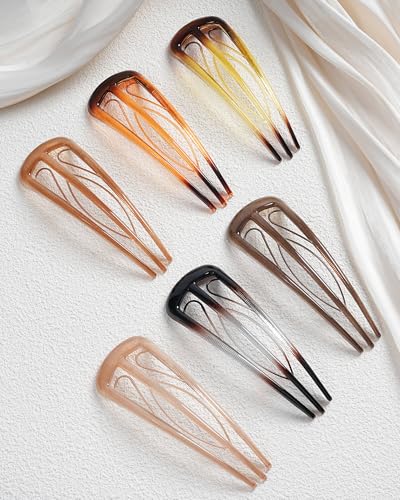 French Hair Pins 6-Pack with 3-Prong Teeth, Strong Hold Bun Updo