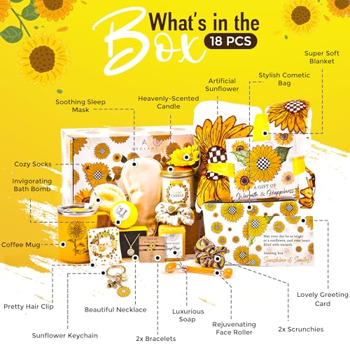 Sunflower Gift Basket Set for Women - 18Pc Self-Care Box